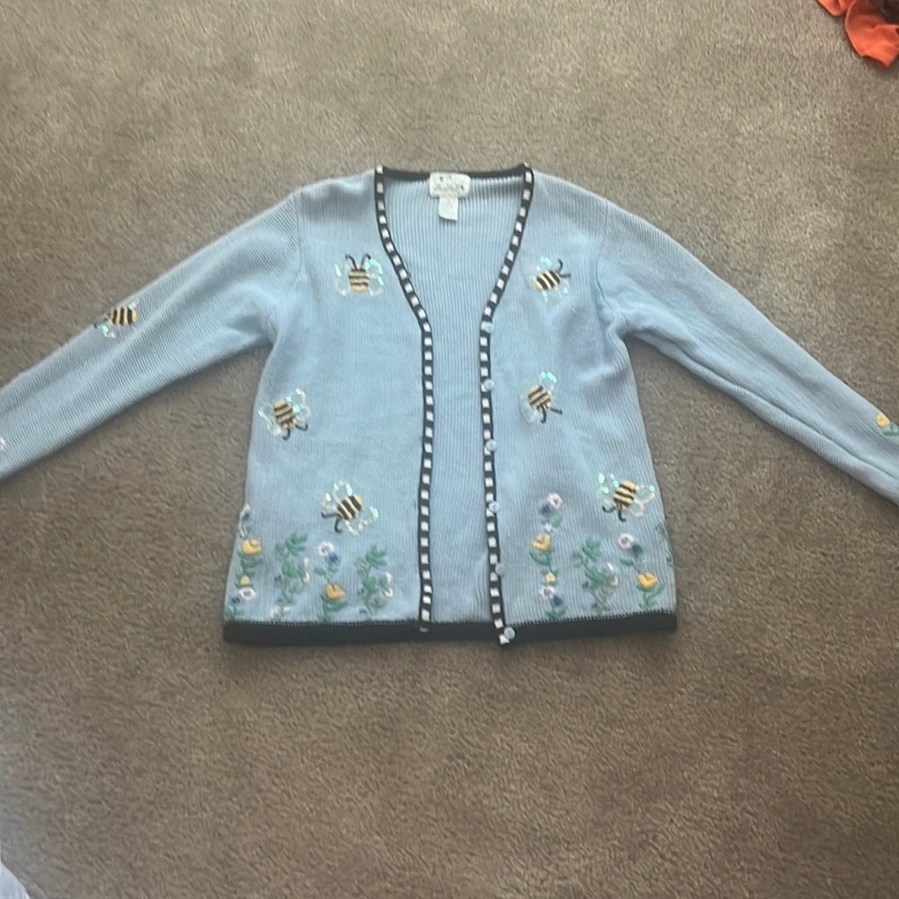 The Quaker factory medium bumble bee and flower embroidered button up jacket